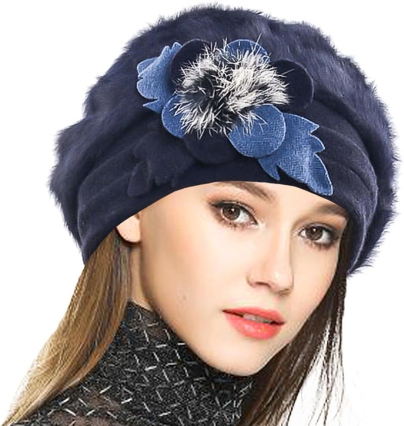 VECRY Lady French Beret 100% Wool Beret Floral Dress Beanie Winter Hat - Image 1